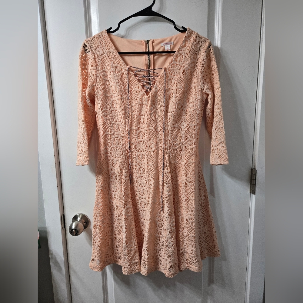Xhilaration Peach Lace Zip Up Dress